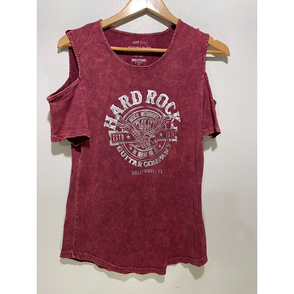 Hard Rock cafe Guitar graphic t shirt acid wash red eagle casual bicker women M